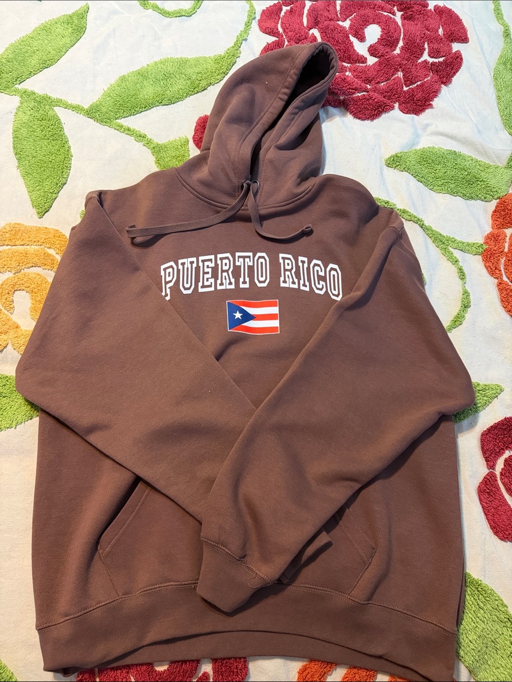 Pacifica Brown 'Puerto Rico' Hooded Sweatshirt with Flag Patch